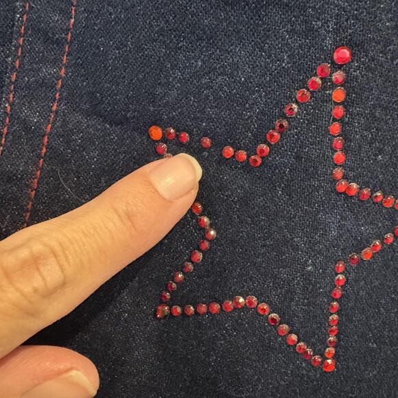 NWT Y2K Second Generation Denim Shorts Women 16 Dark Rhinestone Star Pockets - Picture 6 of 16